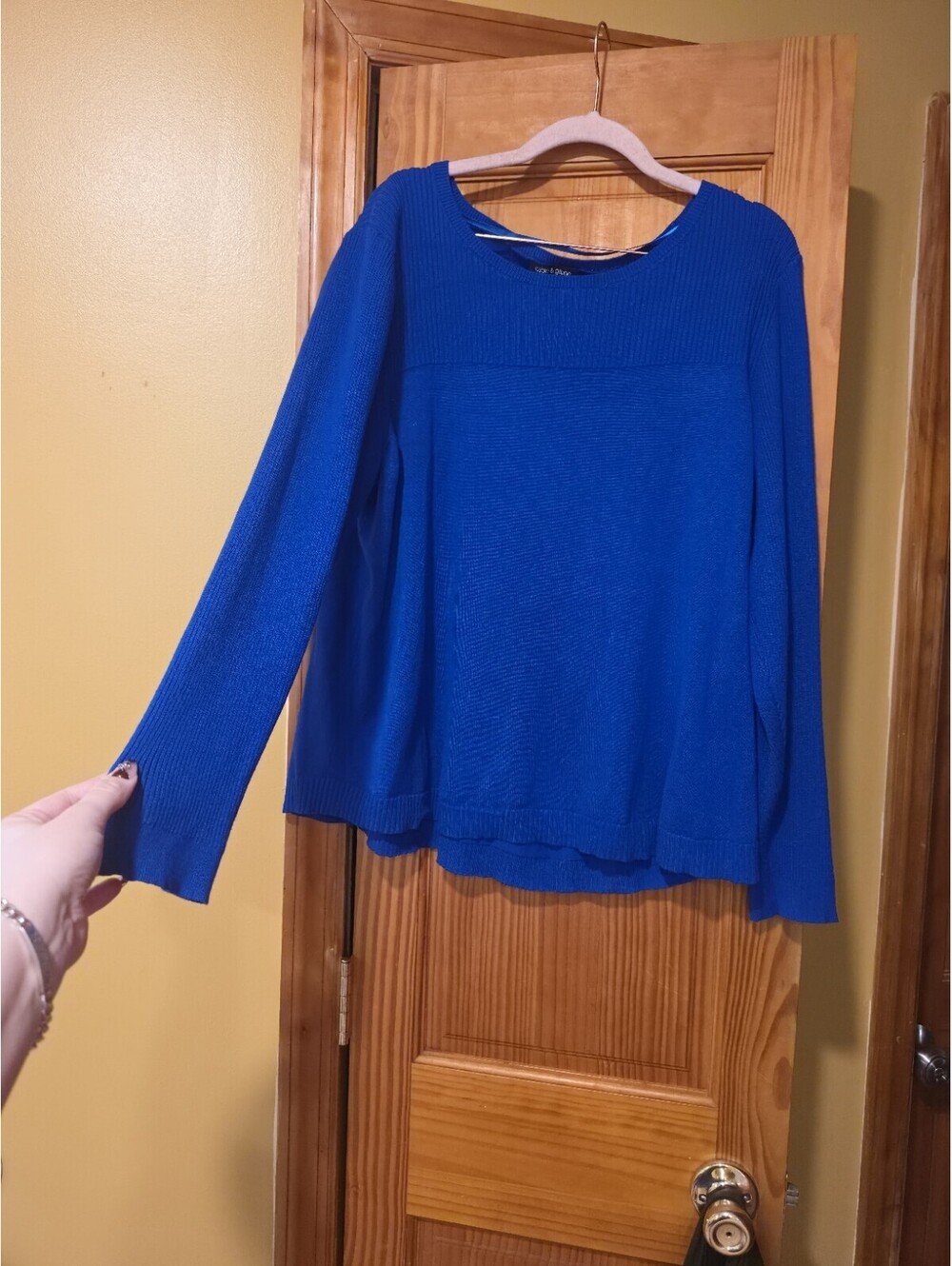 Womens Plus Size 1x Cable And Gauge Royal Blue Pull Over Sweater
